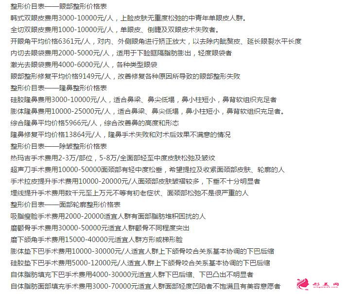 威海孫漫整形醫(yī)院醫(yī)2017新價格表曝光